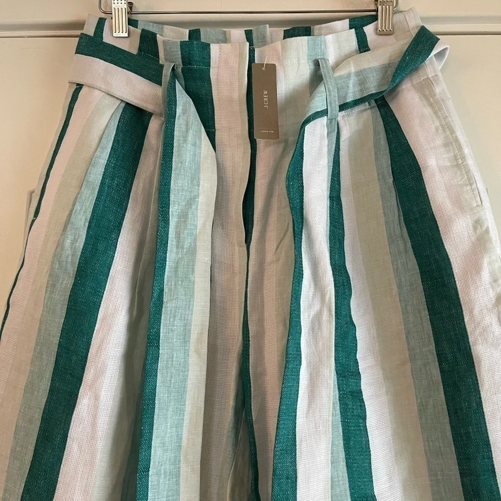J Crew Wide Leg Tie Waist Striped Linen Pant - 6